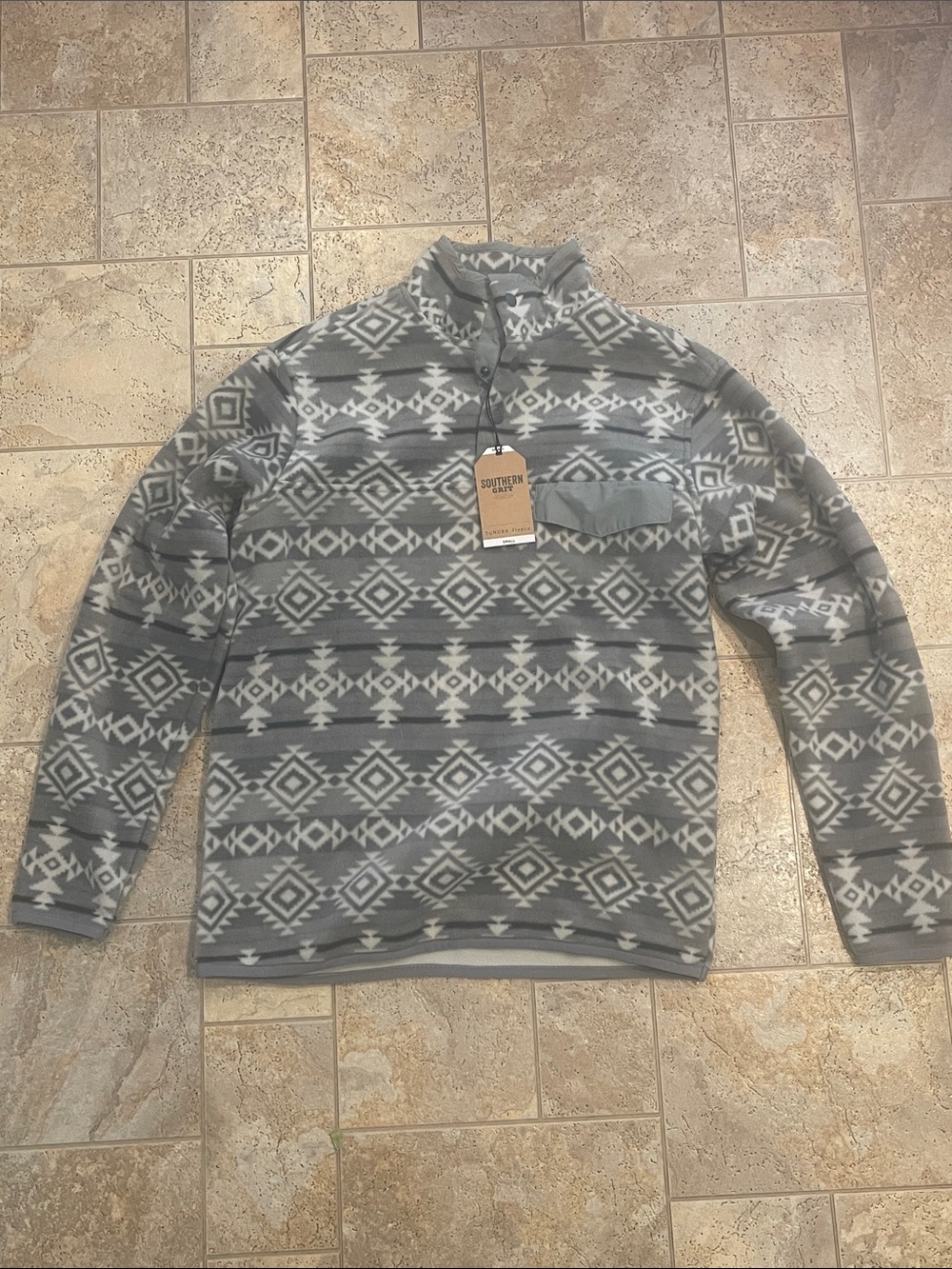 Southern Grit Western Aztec Pullover Fleece 1/4 Button Men’s S Gray Snap Adult